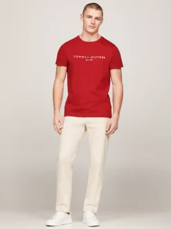 T-Shirty*Tommy Hilfiger Wąski T-shirt Z Wyhaftowanym Logo DARK MAGMA