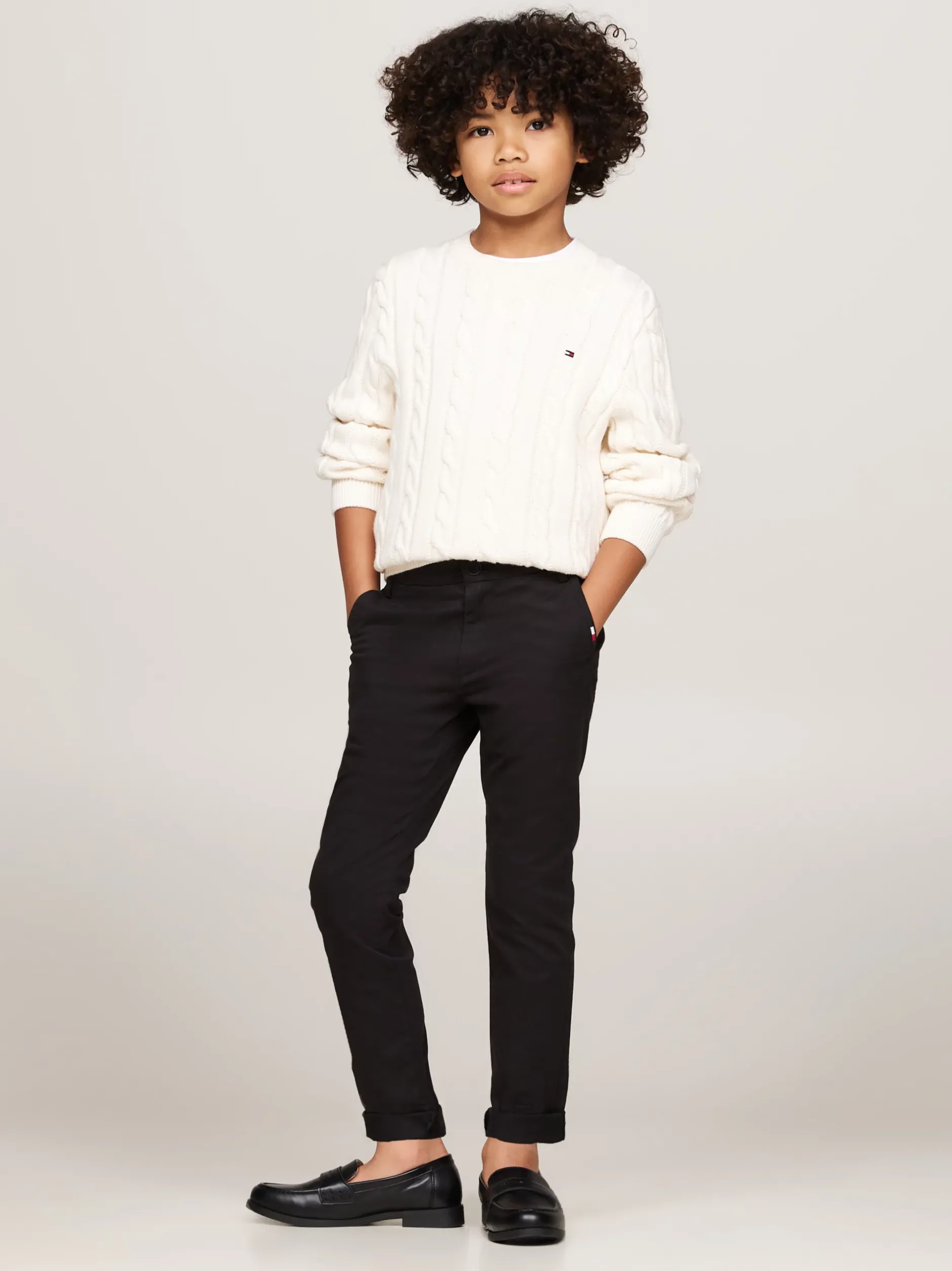 Spodnie I Szorty*Tommy Hilfiger Wąskie Chinosy Z Miękkiego Diagonalu BLACK