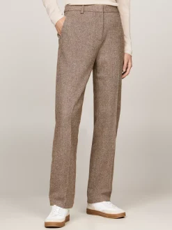 Spodnie*Tommy Hilfiger Wąskie Spodnie Z Prostymi Nogawkami W Jodełkę BROWN HERRINGBONE