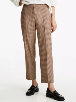 Spodnie*Tommy Hilfiger Wąskie Spodnie Z Prostymi Nogawkami W Kratę BROWN HOUNDSTOOTH