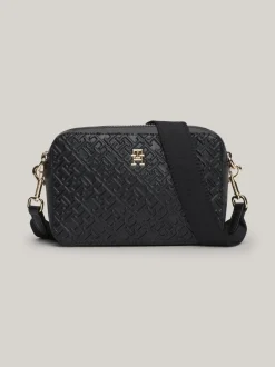Torebki Na Pasku*Tommy Hilfiger Wytłaczana Torebka Z Monogramem TH BLACK