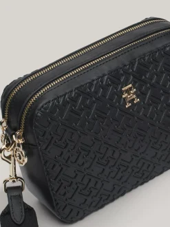 Torebki Na Pasku*Tommy Hilfiger Wytłaczana Torebka Z Monogramem TH BLACK