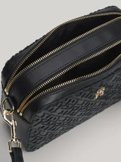 Torebki Na Pasku*Tommy Hilfiger Wytłaczana Torebka Z Monogramem TH BLACK