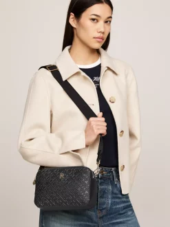Torebki Na Pasku*Tommy Hilfiger Wytłaczana Torebka Z Monogramem TH BLACK