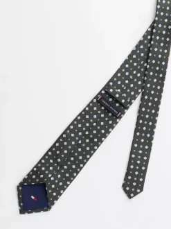 Krawaty & Poszetki*Tommy Hilfiger Wzorzysty Krawat Heritage Z Jedwabiu ORNAMENTAL GREEN PRT