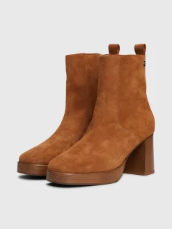 Botki Do Kostki|Botki*Tommy Hilfiger Zamszowe Botki Na Obcasie Klockowym TH Monogram DRIFTWOOD BROWN