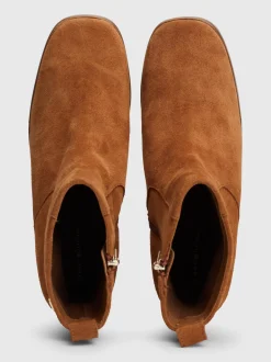 Botki Do Kostki|Botki*Tommy Hilfiger Zamszowe Botki Na Obcasie Klockowym TH Monogram DRIFTWOOD BROWN