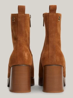 Botki Do Kostki|Botki*Tommy Hilfiger Zamszowe Botki Na Obcasie Klockowym TH Monogram DRIFTWOOD BROWN