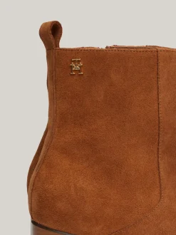 Botki Do Kostki|Botki*Tommy Hilfiger Zamszowe Botki Na Obcasie Klockowym TH Monogram DRIFTWOOD BROWN
