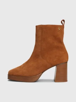 Botki Do Kostki|Botki*Tommy Hilfiger Zamszowe Botki Na Obcasie Klockowym TH Monogram DRIFTWOOD BROWN