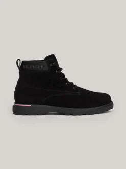 Buty Sznurowane|Buty*Tommy Hilfiger Zamszowe Botki Nad Kostkę Z Logo BLACK