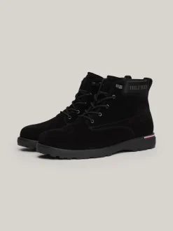 Buty Sznurowane|Buty*Tommy Hilfiger Zamszowe Botki Nad Kostkę Z Logo BLACK