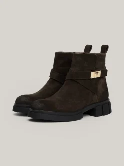 Botki*Tommy Hilfiger Zamszowe Botki TH Monogram DARK COFFEE