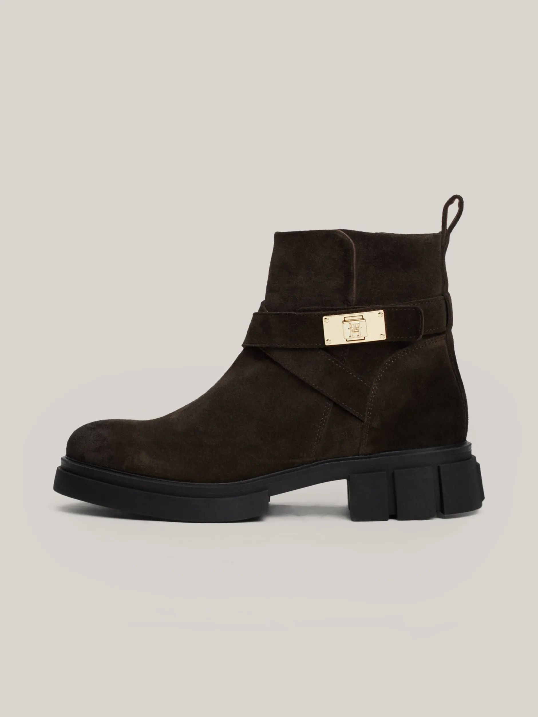 Botki*Tommy Hilfiger Zamszowe Botki TH Monogram DARK COFFEE