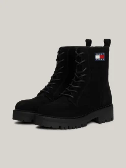 Sznurowane Botki|Botki*Tommy Hilfiger Zamszowe Botki Z Protektorem BLACK