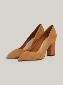 Czółenka*Tommy Hilfiger Zamszowe Czółenka Na Obcasie TH Monogram DRIFTWOOD BROWN