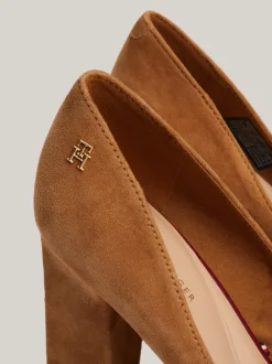 Czółenka*Tommy Hilfiger Zamszowe Czółenka Na Obcasie TH Monogram DRIFTWOOD BROWN