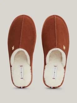 Płaskie Buty*Tommy Hilfiger Zamszowe Kapcie Z Ząbkowaną Podeszwą COGNAC BROWN