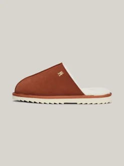 Płaskie Buty*Tommy Hilfiger Zamszowe Kapcie Z Ząbkowaną Podeszwą COGNAC BROWN
