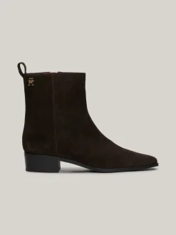 Botki*Tommy Hilfiger Zamszowe Kowbojki Do Kostki Z Monogramem TH DARK COFFEE