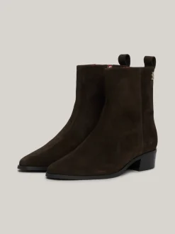 Botki*Tommy Hilfiger Zamszowe Kowbojki Do Kostki Z Monogramem TH DARK COFFEE