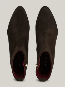 Botki*Tommy Hilfiger Zamszowe Kowbojki Do Kostki Z Monogramem TH DARK COFFEE