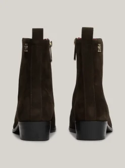 Botki*Tommy Hilfiger Zamszowe Kowbojki Do Kostki Z Monogramem TH DARK COFFEE