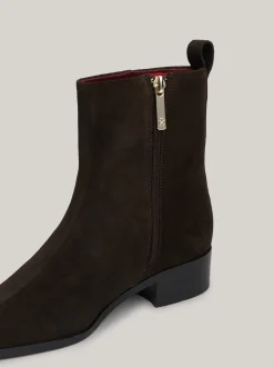 Botki*Tommy Hilfiger Zamszowe Kowbojki Do Kostki Z Monogramem TH DARK COFFEE