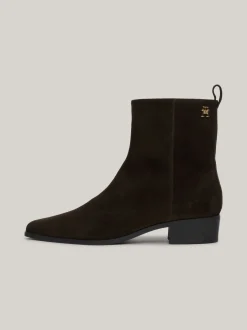 Botki*Tommy Hilfiger Zamszowe Kowbojki Do Kostki Z Monogramem TH DARK COFFEE