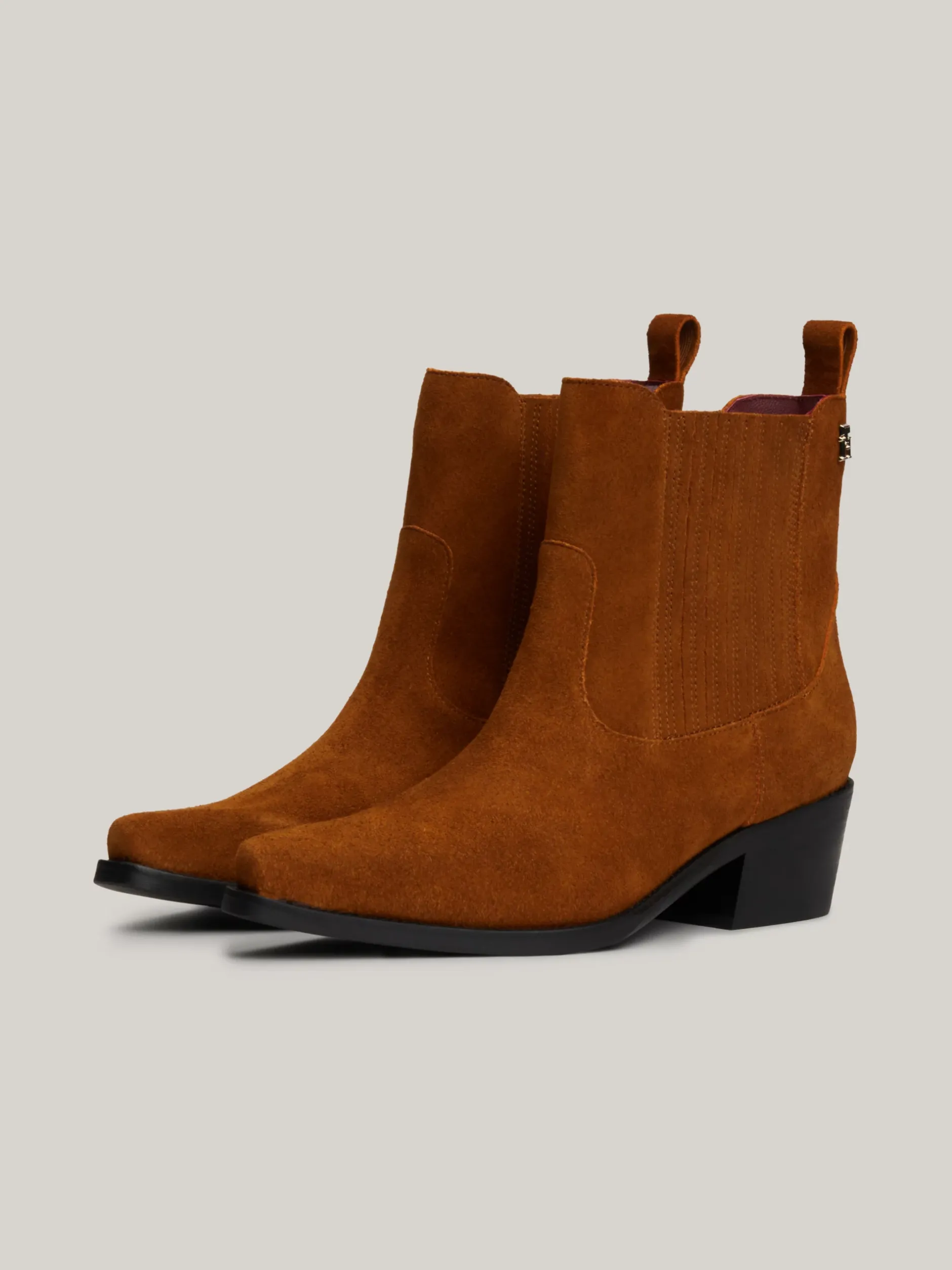 Botki*Tommy Hilfiger Zamszowe Kowbojki Z Monogramem TH GRAIN BROWN