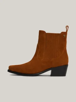 Botki*Tommy Hilfiger Zamszowe Kowbojki Z Monogramem TH GRAIN BROWN