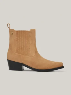 Botki*Tommy Hilfiger Zamszowe Kowbojki Z Monogramem TH CLASSIC KHAKI