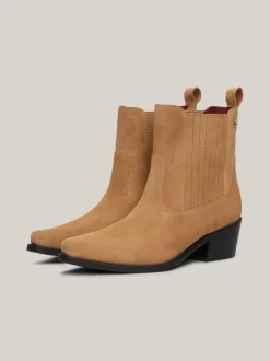 Botki*Tommy Hilfiger Zamszowe Kowbojki Z Monogramem TH CLASSIC KHAKI