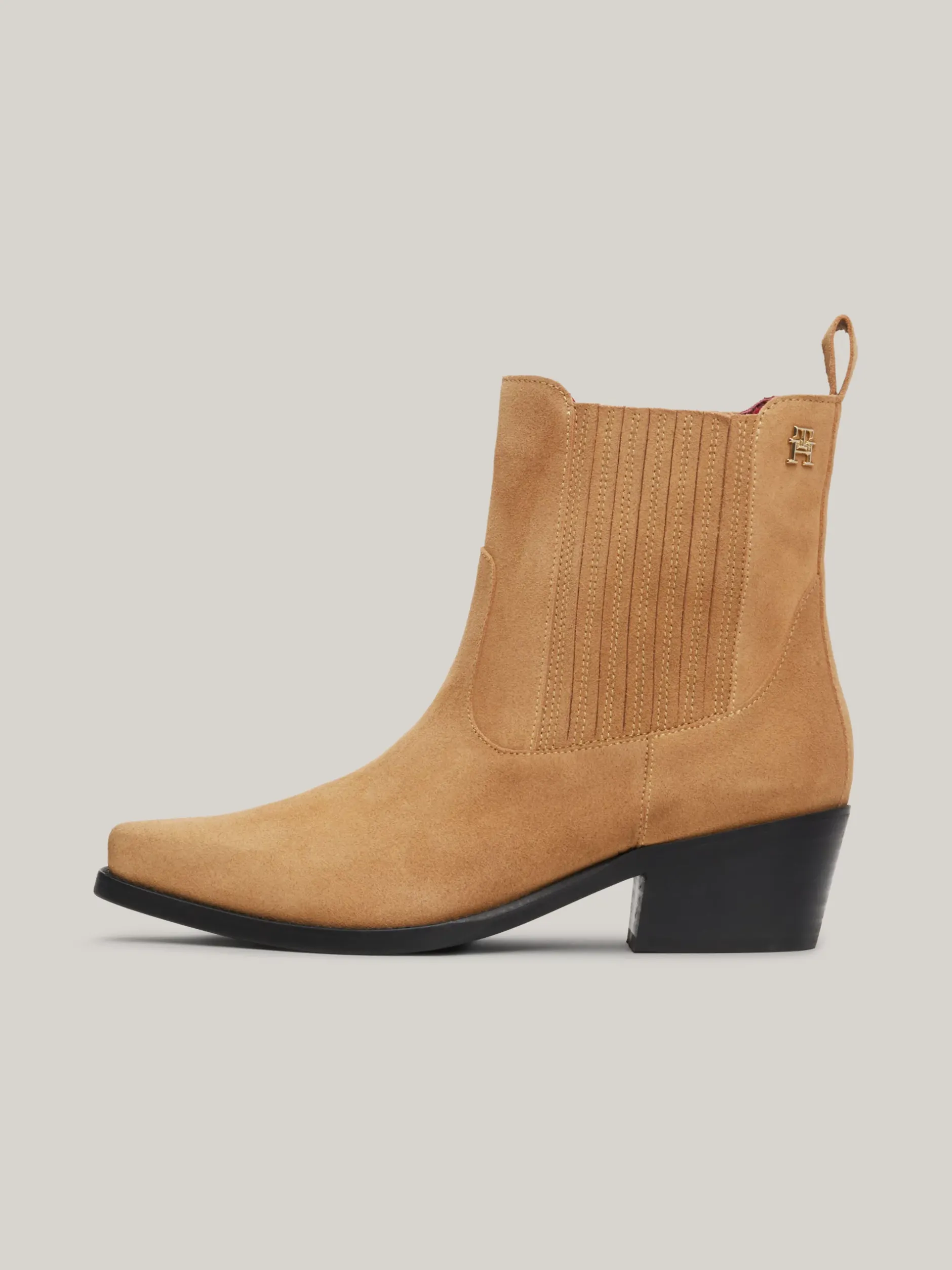 Botki*Tommy Hilfiger Zamszowe Kowbojki Z Monogramem TH CLASSIC KHAKI