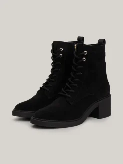 Sznurowane Botki|Botki*Tommy Hilfiger Zamszowe Sznurowane Botki Na Obcasie BLACK