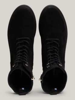 Sznurowane Botki|Botki*Tommy Hilfiger Zamszowe Sznurowane Botki Na Obcasie BLACK
