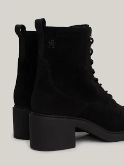 Sznurowane Botki|Botki*Tommy Hilfiger Zamszowe Sznurowane Botki Na Obcasie BLACK