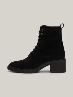 Sznurowane Botki|Botki*Tommy Hilfiger Zamszowe Sznurowane Botki Na Obcasie BLACK
