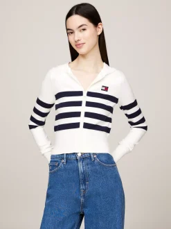 Kardigany|Dzianina*Tommy Hilfiger Zapinana Na Zamek Bluza O Wąskim Kroju Z Kapturem ANCIENT WHITE/STRIPE