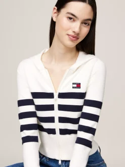 Kardigany|Dzianina*Tommy Hilfiger Zapinana Na Zamek Bluza O Wąskim Kroju Z Kapturem ANCIENT WHITE/STRIPE