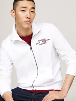 Bluzy Dresowe & Z Kapturem*Tommy Hilfiger Zapinana Na Zamek Bluza Z Wyhaftowaną Flagą WHITE