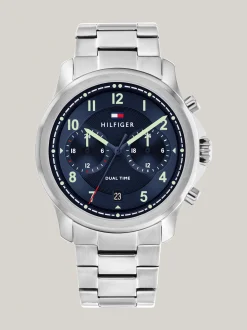 Zegarki*Tommy Hilfiger Zegarek Dual Time Z Granatową Tarczą SILVER