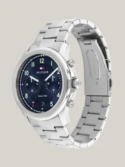 Zegarki*Tommy Hilfiger Zegarek Dual Time Z Granatową Tarczą SILVER