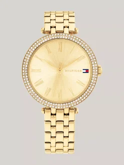 Zegarki*Tommy Hilfiger Zegarek Pozłacany Z Lunetą Z Kryształkami GOLD