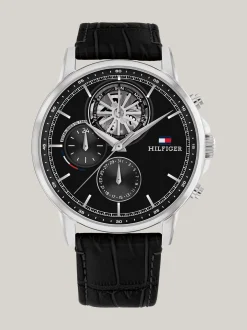 Zegarki*Tommy Hilfiger Zegarek Z Czarną Tarczą Na Skórzanym Pasku BLACK