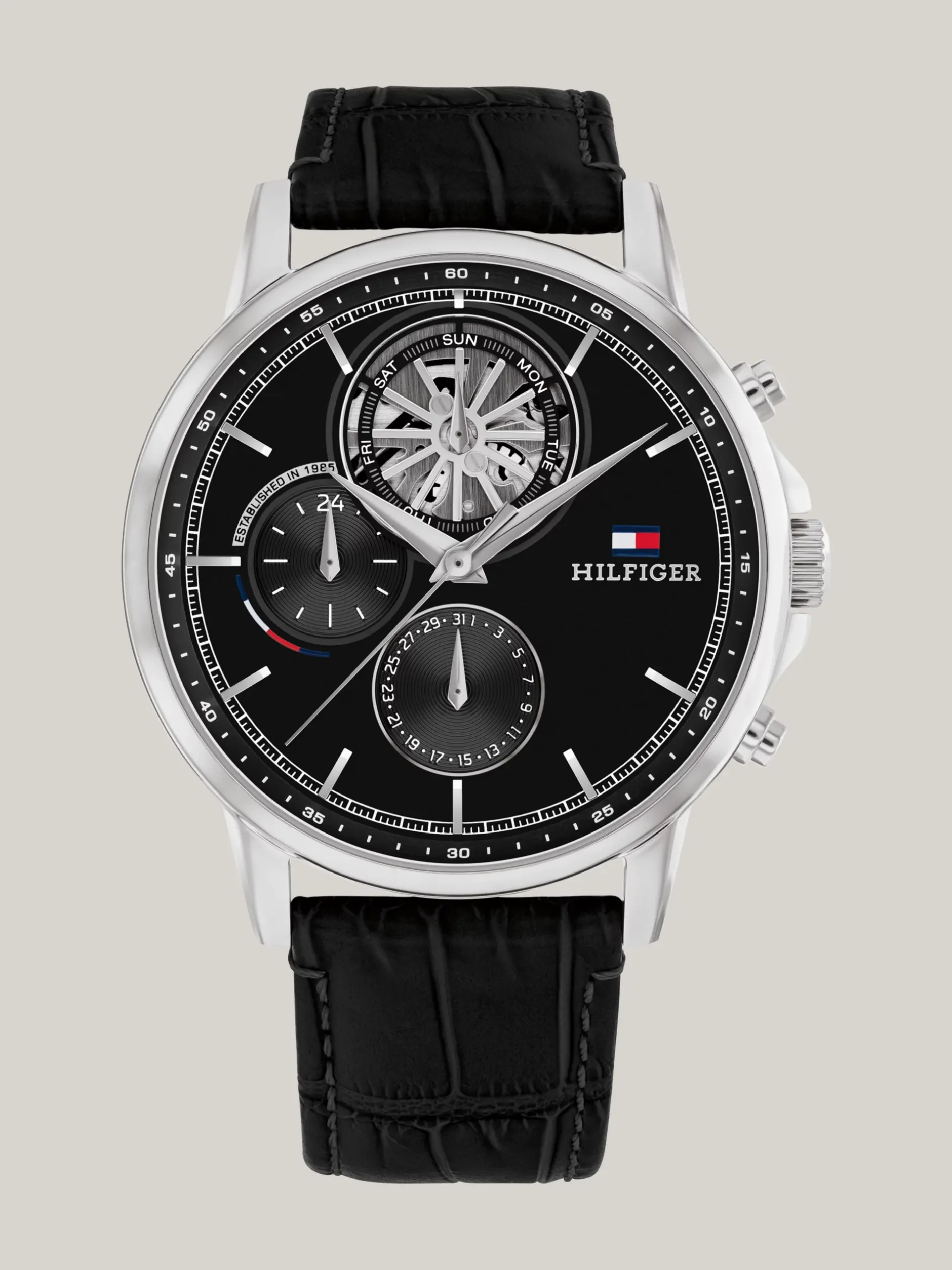 Zegarki*Tommy Hilfiger Zegarek Z Czarną Tarczą Na Skórzanym Pasku BLACK