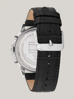 Zegarki*Tommy Hilfiger Zegarek Z Czarną Tarczą Na Skórzanym Pasku BLACK