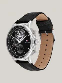 Zegarki*Tommy Hilfiger Zegarek Z Czarną Tarczą Na Skórzanym Pasku BLACK