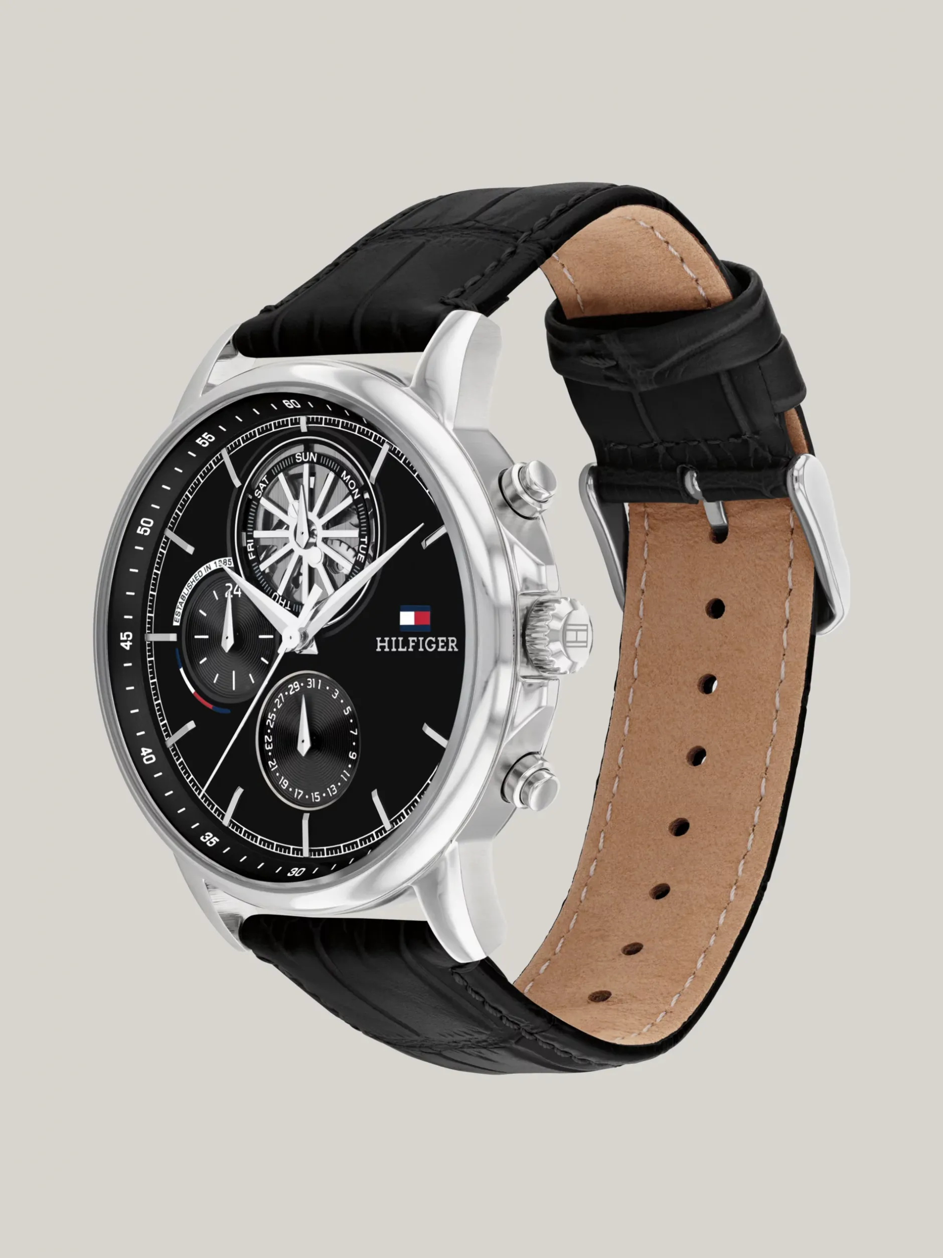 Zegarki*Tommy Hilfiger Zegarek Z Czarną Tarczą Na Skórzanym Pasku BLACK