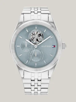 Zegarki*Tommy Hilfiger Zegarek Ze Stali Nierdzewnej Z Niebieską Tarczą SILVER